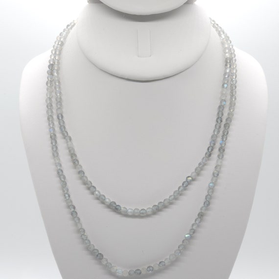 Gray Blue Flash Moonstone Beaded Double Strand Choker/Necklace | 16" Natural Gemstone