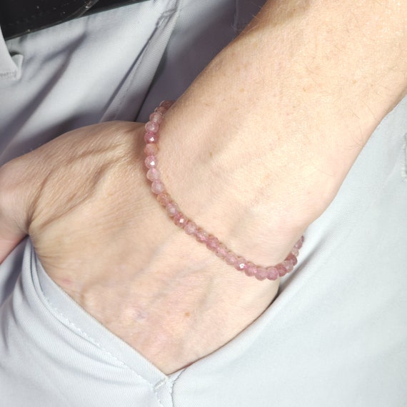 Strawberry Quartz Minimalist Stretch Bracelet | 4mm Genuine Natural Gemstone | Handmade to Order