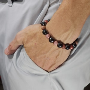 Rhodonite & Hematite Stretch Bracelet | 8mm/10mm Genuine Natural Gemstone | Handmade to Order