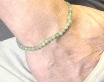 Green Aventurine Beaded Minimalist Stretch Bracelet | 4mm Faceted Genuine Natural Gemstone | Handmade to Order