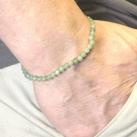 Green Aventurine Beaded Minimalist Stretch Bracelet | 4mm Faceted Genuine Natural Gemstone | Handmade to Order