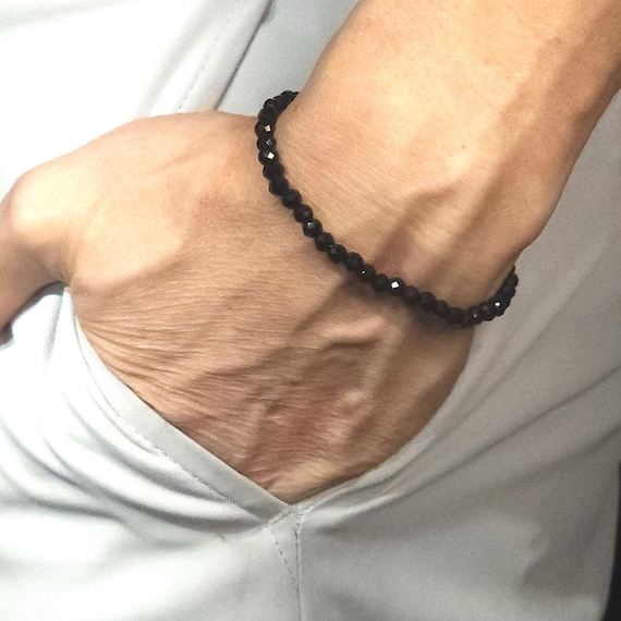 Black Onyx Genuine Gemstone Handmade Beaded Minimalist Bracelet | 4mm | Faceted
