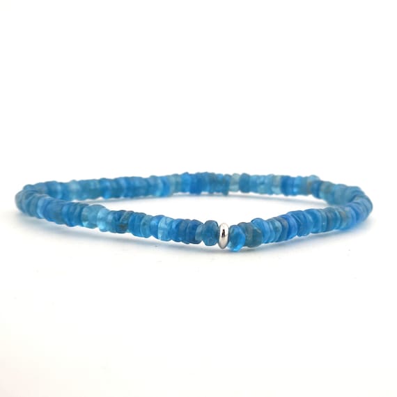 Neon Apatite Beaded Minimalist Heishi Stretch Bracelet | 4mm Genuine Natural AAAA Gemstone | Handmade to Order