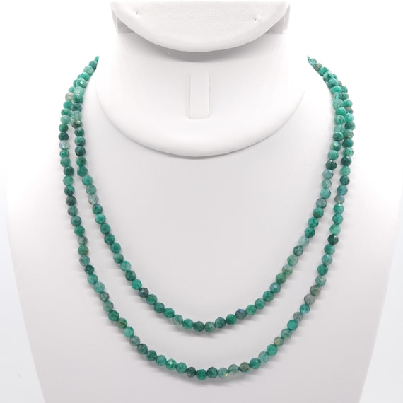 Green Larvikite Beaded Double Strand Choker/Necklace | 15" Genuine Natural Gemstone