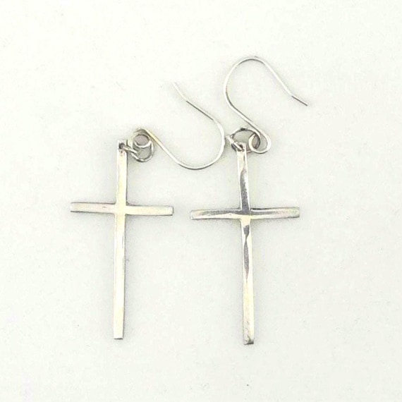 Cross Drop Earrings | 100% Handmade in Pure Argentium Silver | 20 Guage | Tarnish Resistant | Hypoallergenic