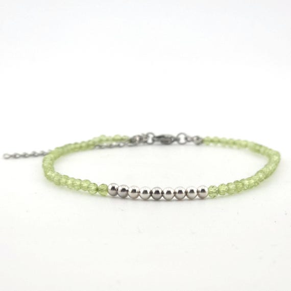 Peridot Beaded Minimalist Anklet with Gold | Adjustable | 3mm Genuine Natural Gemstone | Handmade to Order | Hypoallergenic Optional