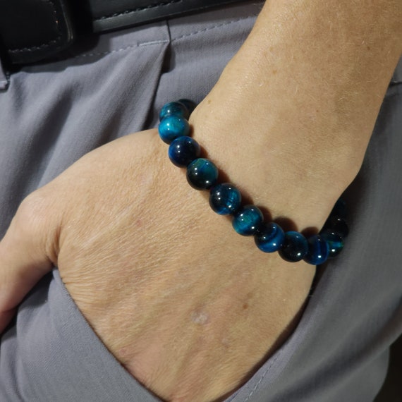 Blue Tiger's Eye Stretch Bracelet | 10mm Genuine Natural Gemstone | Handmade to Order