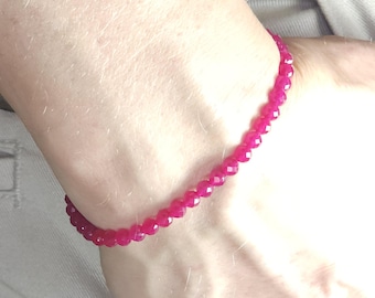 Ruby Genuine Gemstone Handmade Beaded Minimalist Bracelet | 4mm | Faceted | Lab Grown
