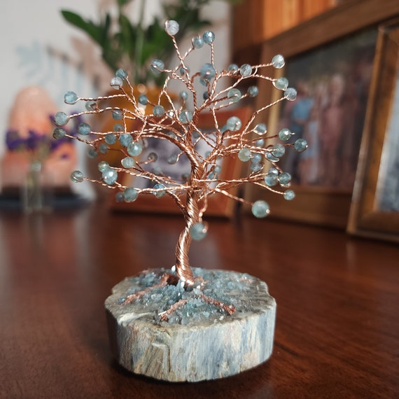 Ice Apatite Mini Copper Tree | Handmade Decor for Home, Office, Bedroom, or Workshop | Baby Shower or New Relationship Gift