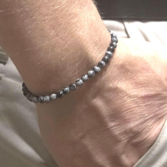 Snowflake Obsidian Genuine Gemstone Handmade Beaded Minimalist Bracelet | 4mm | Round