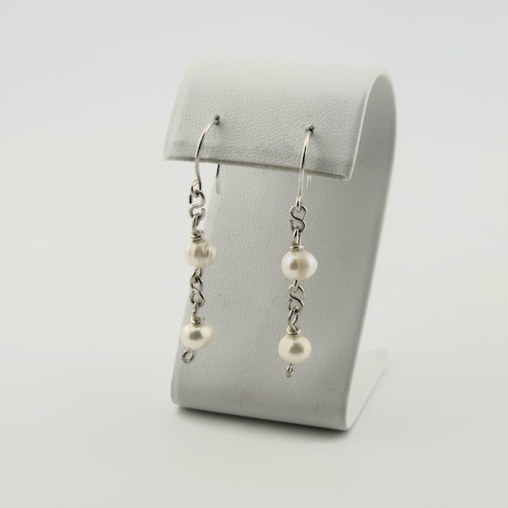 Pearl Two Tear Dangle Earrings | Handmade in Solid Argentium Silver and Genuine Natural Gemstone | Tarnish Resistant