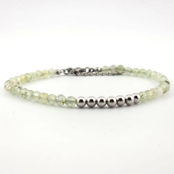 Prehnite Beaded Minimalist Anklet with Silver | Adjustable | 4mm Genuine Natural Gemstone | Handmade to Order | Hypoallergenic Optional