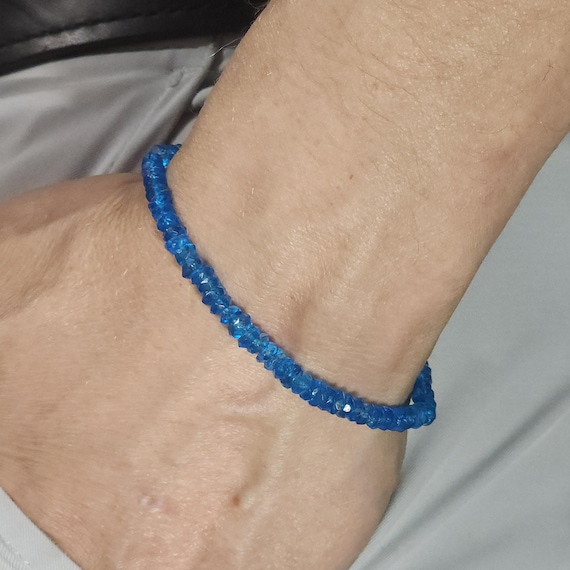 Swiss Blue Topaz Beaded Minimalist Stretch Bracelet | 3A Quality! | 4mm Faceted Rondells | Genuine Natural Gemstone | Handmade to Order