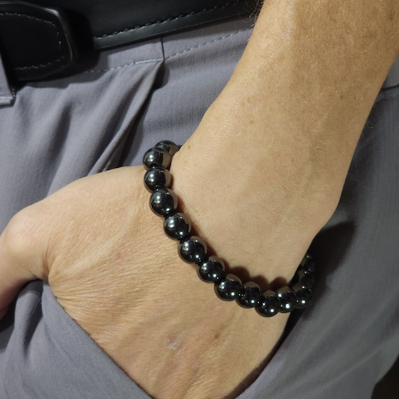 Hematite Stretch Bracelet | Non-Magnetic | 10mm Genuine Natural Gemstone | Handmade to Order