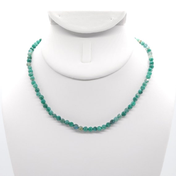 Green Larvikite Beaded Choker Necklace | 14" Genuine Natural Gemstone
