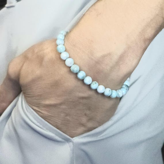 Larimar Beaded Semi-Minimalist Stretch Bracelet | Grade AAA | 6mm Genuine Natural Gemstone | Handmade to Order