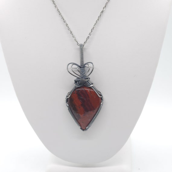 Red Dot Jasper Pendant Necklace | Hand Wrapped | Made in Argentium Silver