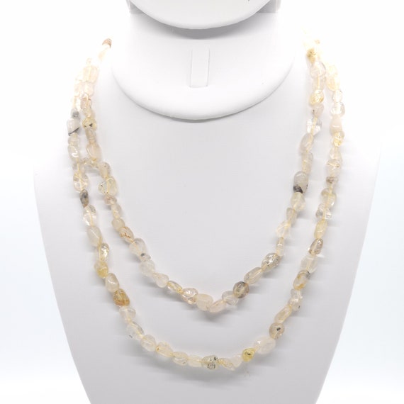 Gold Rutilated Quartz Beaded Double Strand Choker/Necklace | 16" Genuine Natural Gemstone