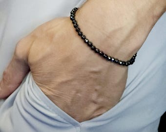 ヘマタイト非磁性 ~ スターリングブレスレット ~ ファセットロンデル 