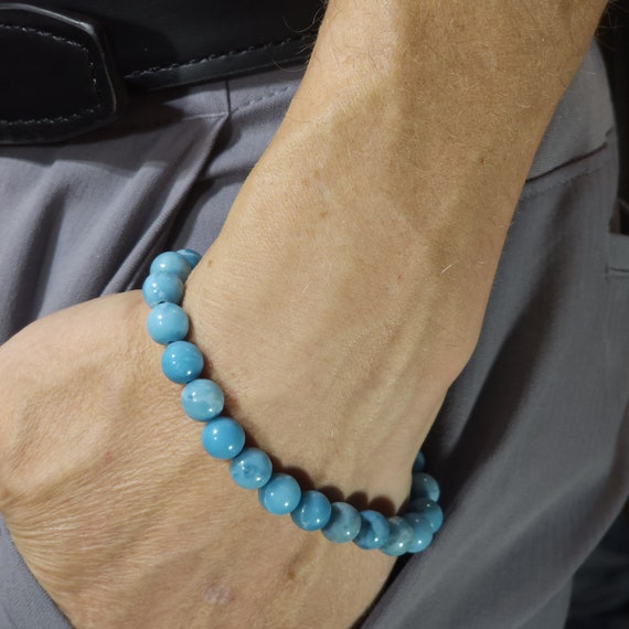 Larimar Stretch Bracelet | 8mm Genuine Natural Gemstone | Handmade to Order