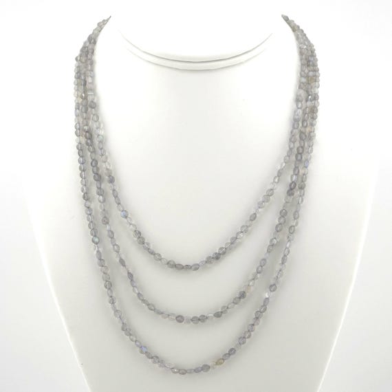 Labradorite Beaded Triple Strand Necklace | 17" Genuine Natural AAA Gemstone | Handmade | Hypoallergenic Version Available