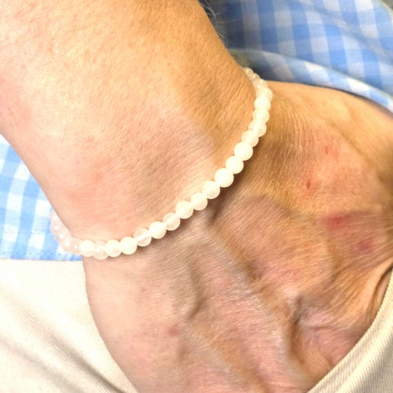 White Jade Genuine Gemstone Handmade Beaded Minimalist Bracelet | 4mm | Round