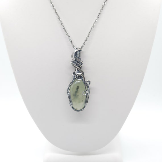 Prehnite Pendant Necklace | Hand Wrapped | Made in Argentium Silver