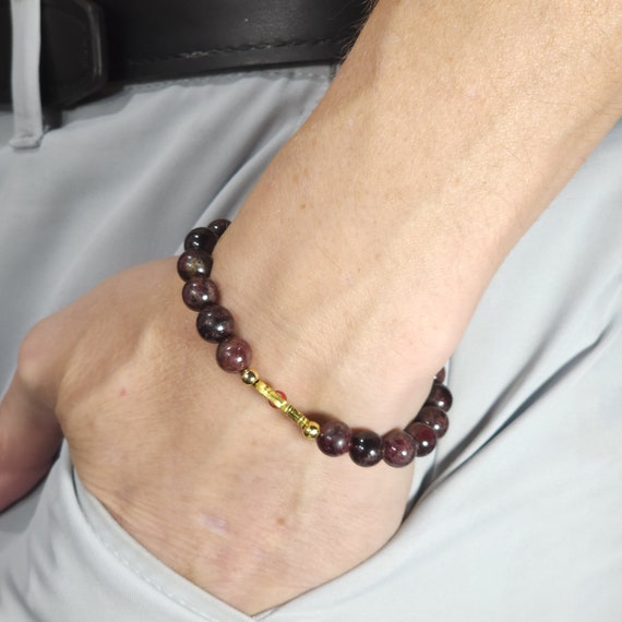 Garnet Evil Eye Stretch Bracelet | Genuine Natural Gemstone | Handmade to Order