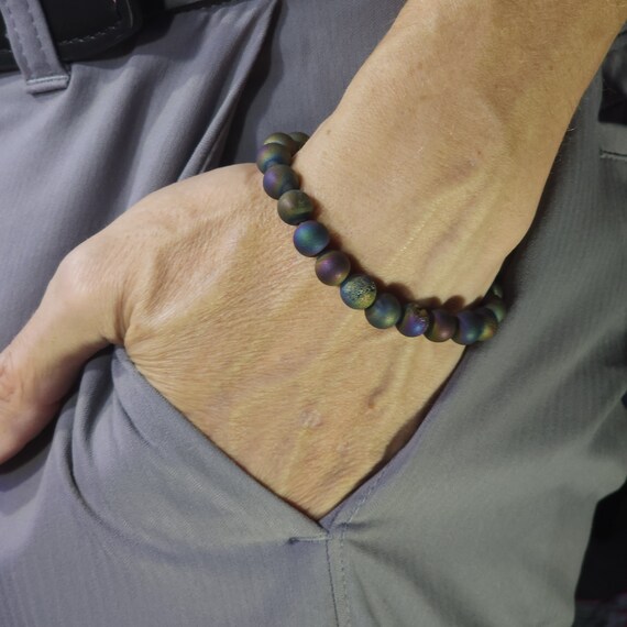 Druzy Agate Stretch Bracelet | 8mm Genuine Natural Gemstone | Handmade to Order