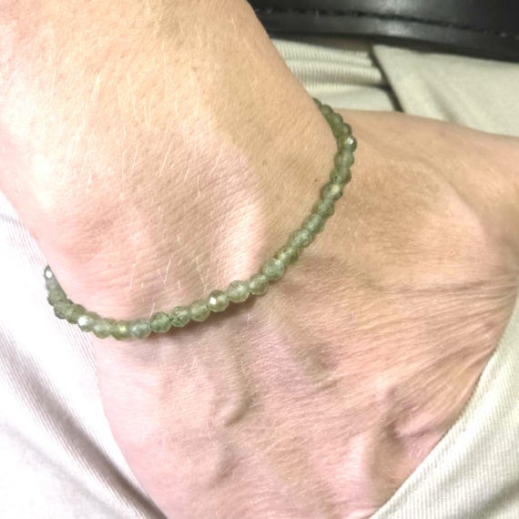 Green Apatite Beaded Minimalist Stretch Bracelet | 4mm Faceted Genuine Natural Gemstone | Handmade to Order