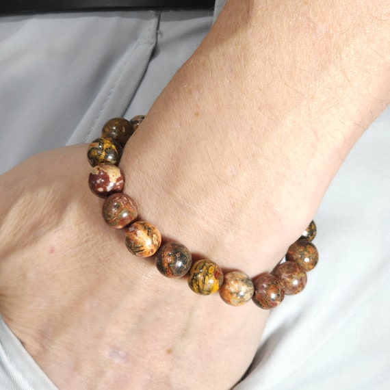 Red Leapard Jasper Stretch Bracelet | 10mm Genuine Natural Gemstone | Handmade to Order