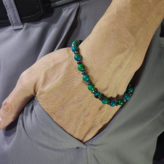 Phoenix Lapis & Terahertz Beaded Semi-Minimalist Stretch Bracelet | 4mm/6mm Genuine Natural Gemstone | Handmade to Order