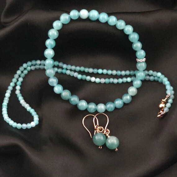 Amazonite Jewelry Set | Handmade to Order | Stretch Bracelet | Necklace | Earrings | Rose Gold Filled | Genuine Natrual Gemstone