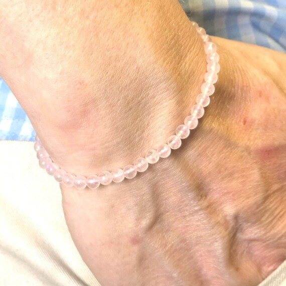 Rose Quartz Genuine Gemstone Handmade Beaded Minimalist Bracelet | 4mm | Round