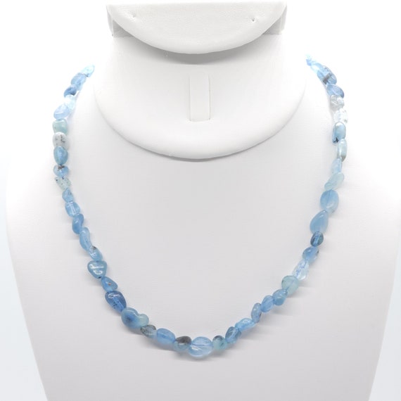 Dark Blue Aquamarine Beaded Choker/Necklace | Handmade | 16" Genuine Natural Gemstone