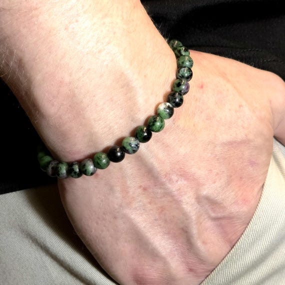 Epidote Zoisite Genuine Gemstone Handmade Beaded Semi-Minimalist Bracelet | 6mm | Round