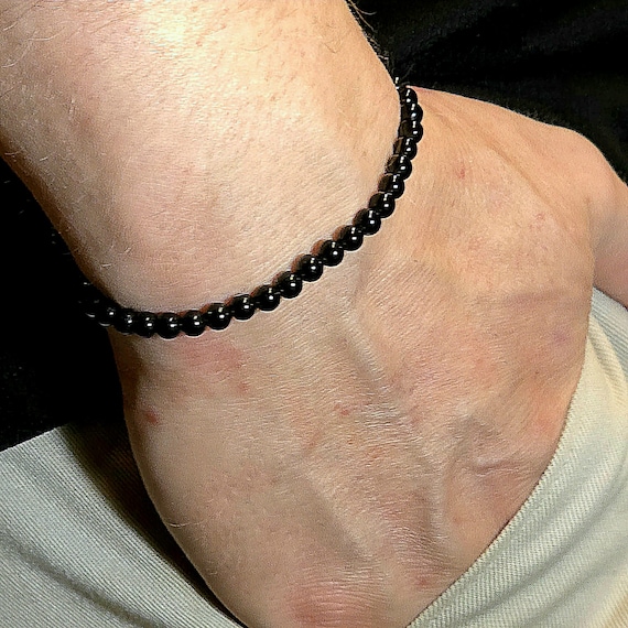 Black Obsidian Genuine Gemstone Handmade Beaded Minimalist Bracelet | 4mm | Round