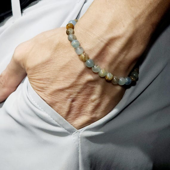 Aquatine Lemurian Calcite Beaded Semi-Minimalist Stretch Bracelet | 6mm Genuine Natural Gemstone | Handmade to Order