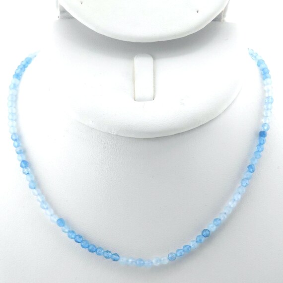Aquamarine Beaded Choker Necklace | Handmade | 14" Genuine Natural Gemstone