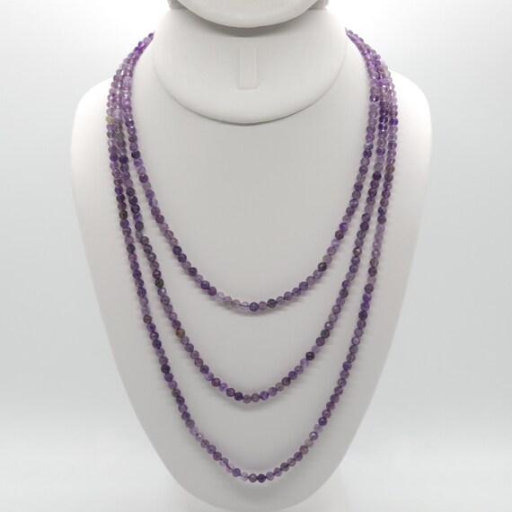 Amethyst Beaded Triple Strand Choker/Necklace | 16" Genuine Natural Gemstone