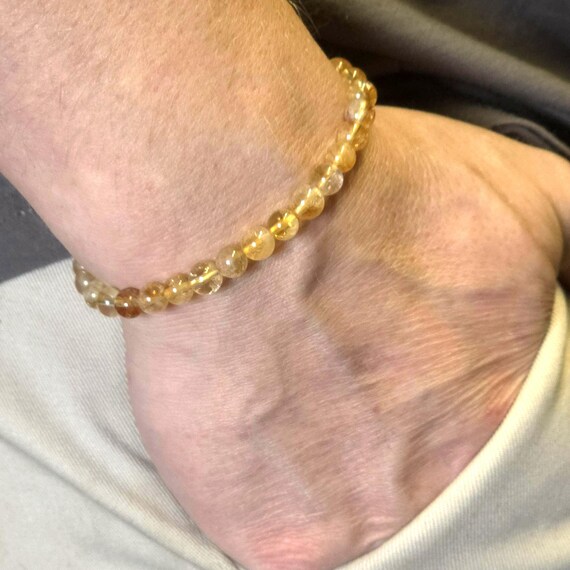Citrine Beaded Semi-Minimalist Stretch Bracelet | 6mm Genuine Natural Grade A Gemstone | Handmade to Order