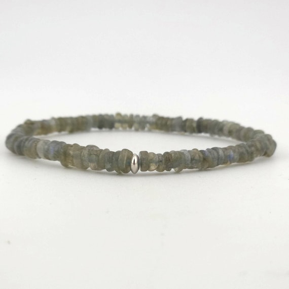 Labradorite Beaded Minimalist Heishi Stretch Bracelet | 4mm Genuine Natural AAA Gemstone | Handmade to Order