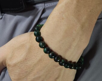 Echtes Smaragd Perlen Stretch Armband | 8 mm natürlicher sambischer Edelstein | Handgefertigt, um zu bestellen | Erhaltung: