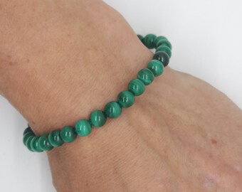 Bracciale In Malachite Naturale Con Sfere Da 6 Mm, Lunghezza 18 Cm, Elastico, Fatto A Mano, Confezione Regalo In Organza - 5