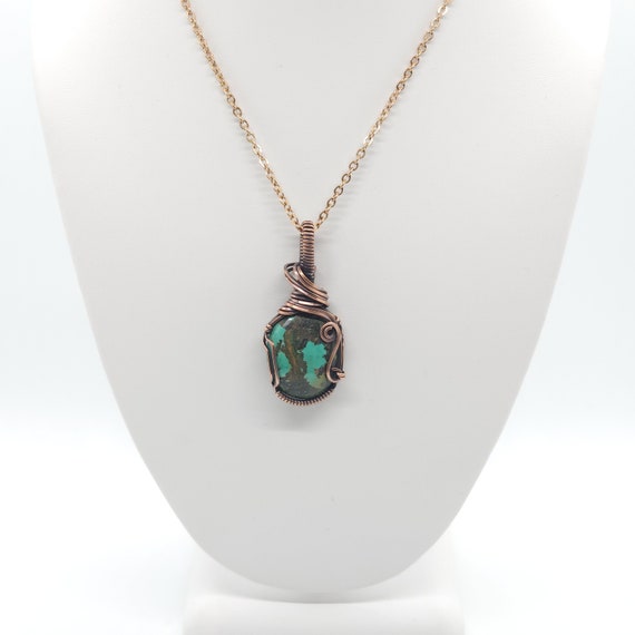 Tibetan Turquoise Pendant Necklace | Hand Wrapped in Copper