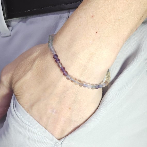 Rainbow Fluorite Beaded Minimalist Stretch Bracelet | 4mm Faceted Genuine Natural Gemstone | Handmade to Order