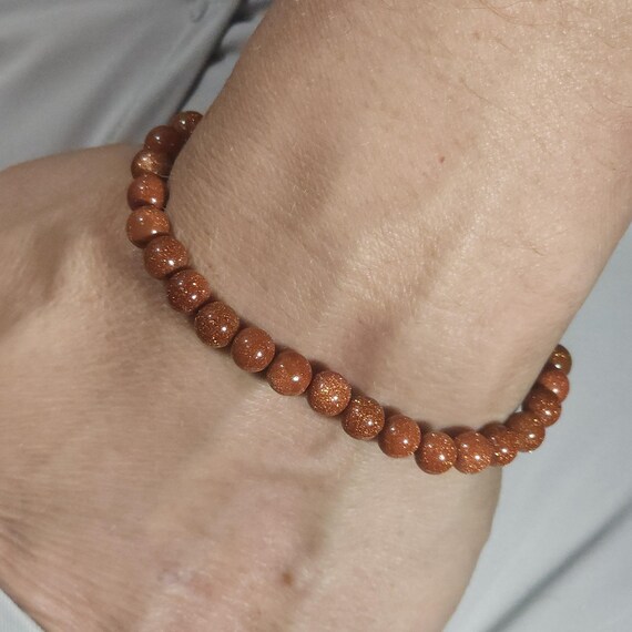 Goldstone Beaded Semi-Minimalist Stretch Bracelet | 6mm Genuine Natural Gemstone | Handmade to Order | Optional Personalization
