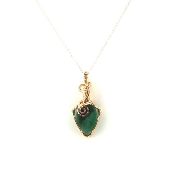 Emerald Pendant Necklace | Handmade in Rose Gold Filled Wire | Genuine Natural Precious Gemstone
