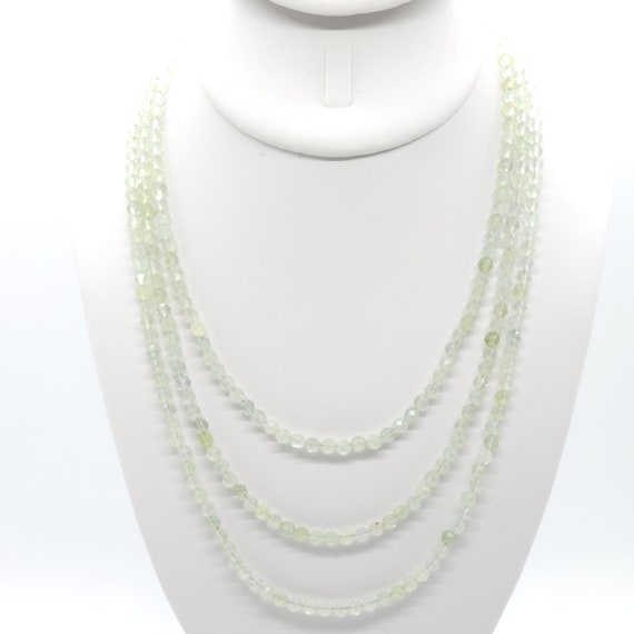 Prehnite Beaded Triple Strand Choker/Necklace | 16" Genuine Natural Gemstone