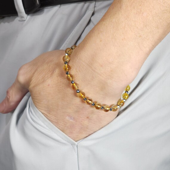 Citrine & Terahertz Beaded Semi-Minimalist Stretch Bracelet | 6mm/3mm Genuine Natural Gemstone | Handmade to Order